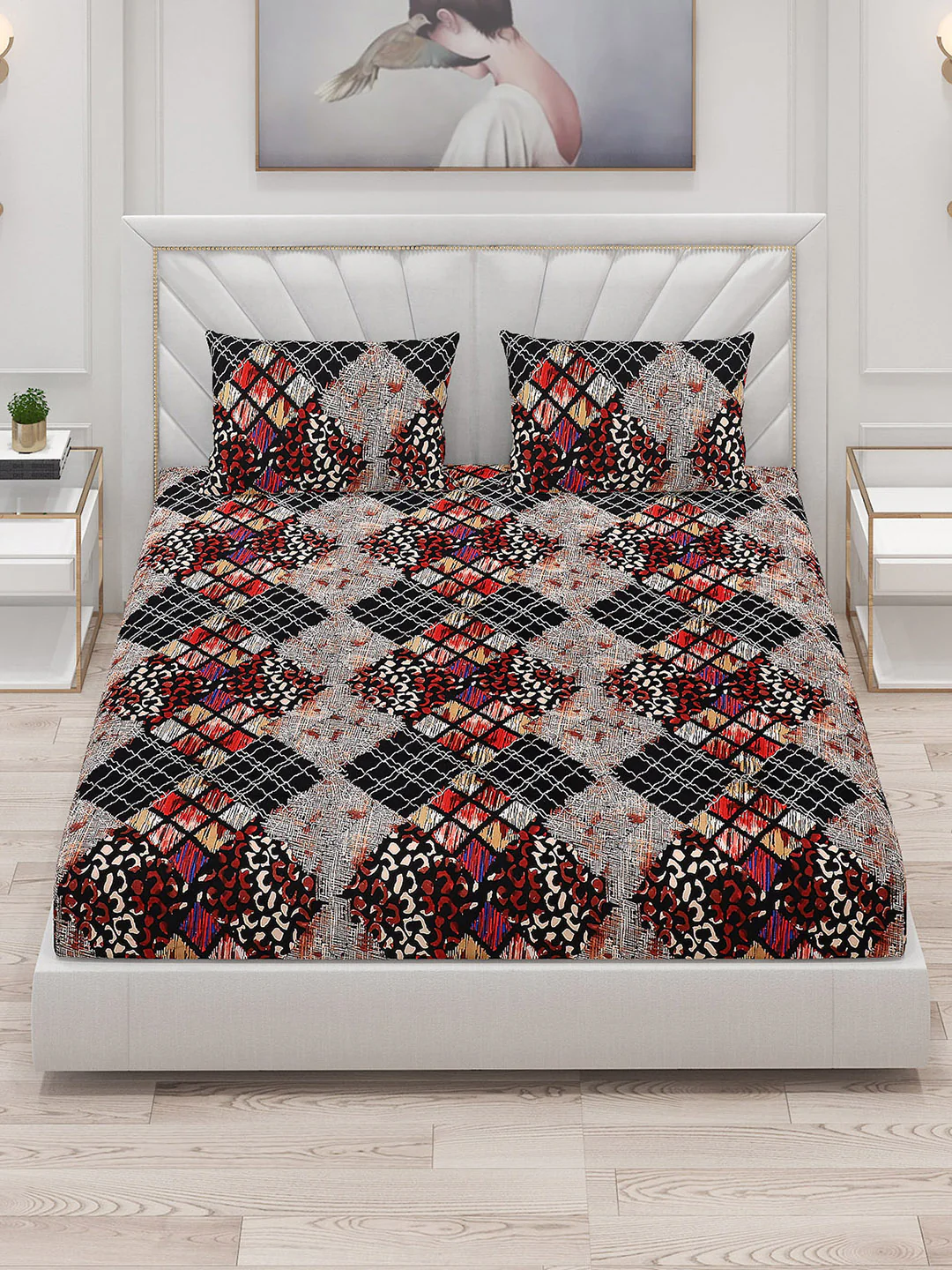 145 GSM Polyester Double Bed Bedsheet with 2 Pillow Covers - Image 2