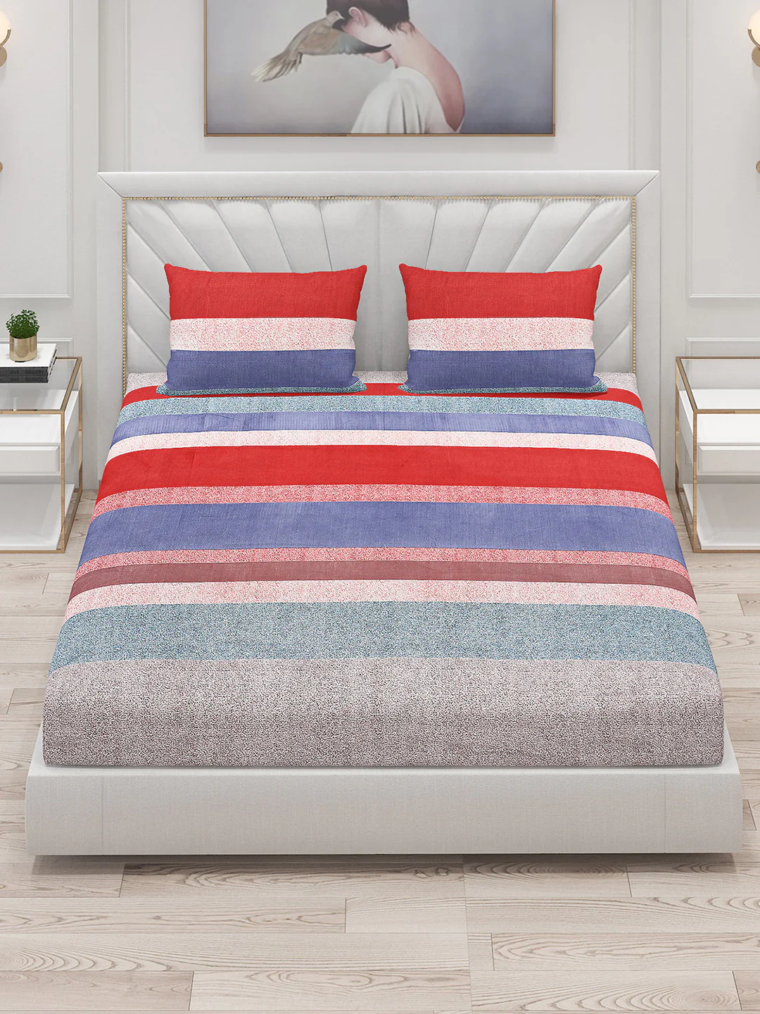 145 GSM Polyester Double Bed Bedsheet with 2 Pillow Covers - Image 2