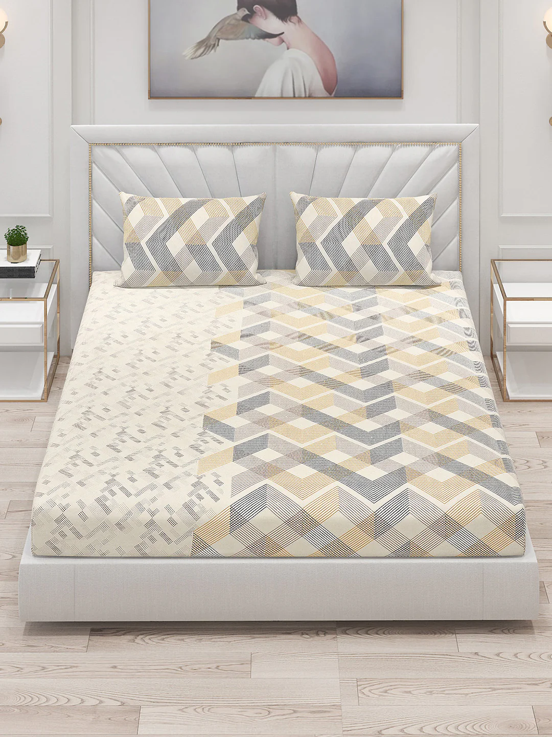 145 GSM Polyester Double Bed Bedsheet with 2 Pillow Covers - Image 2