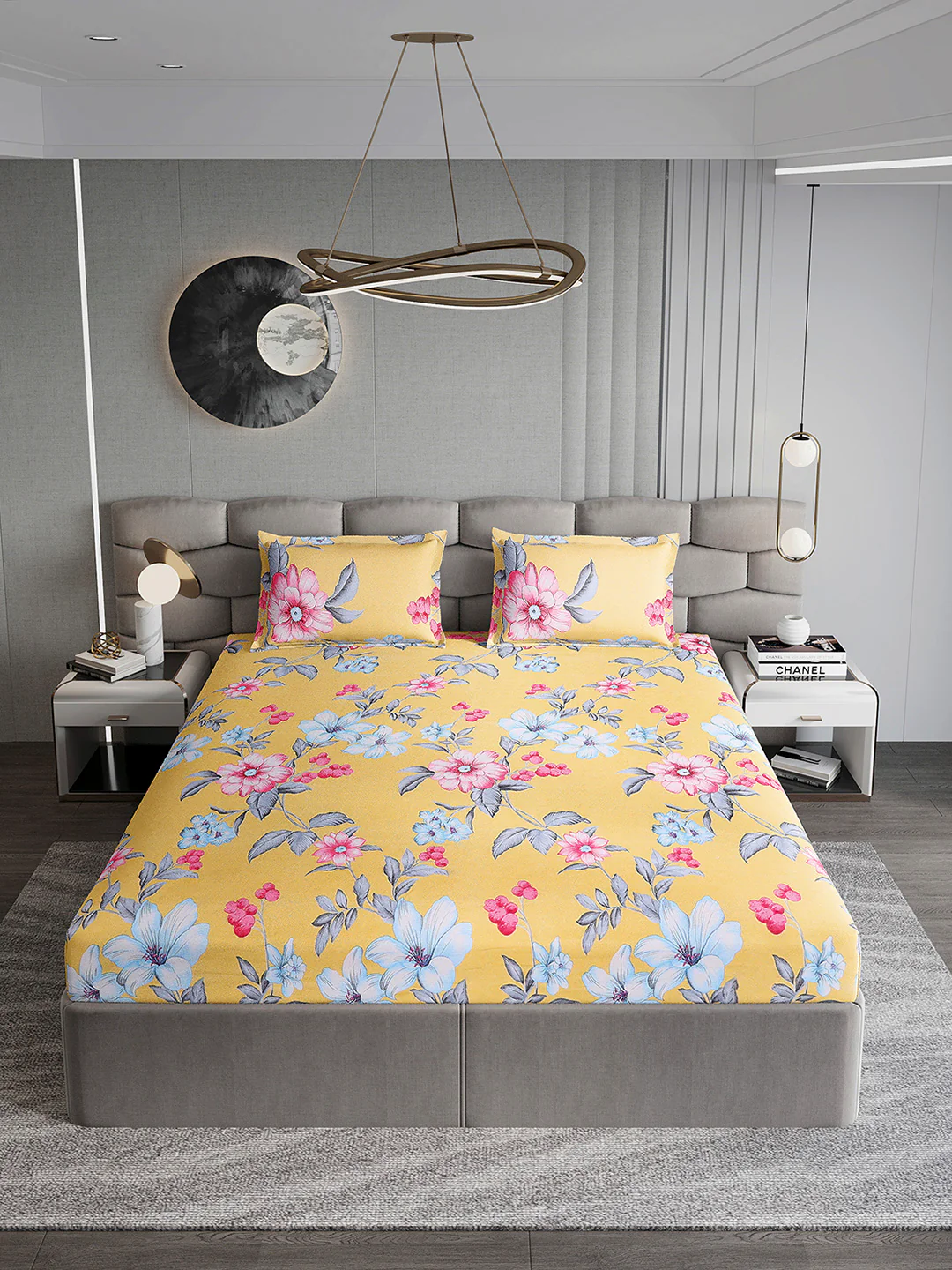 155 GSM Micro Double Bed 1 Bedsheet with 2 Pillow Cover (Clare) - Image 3