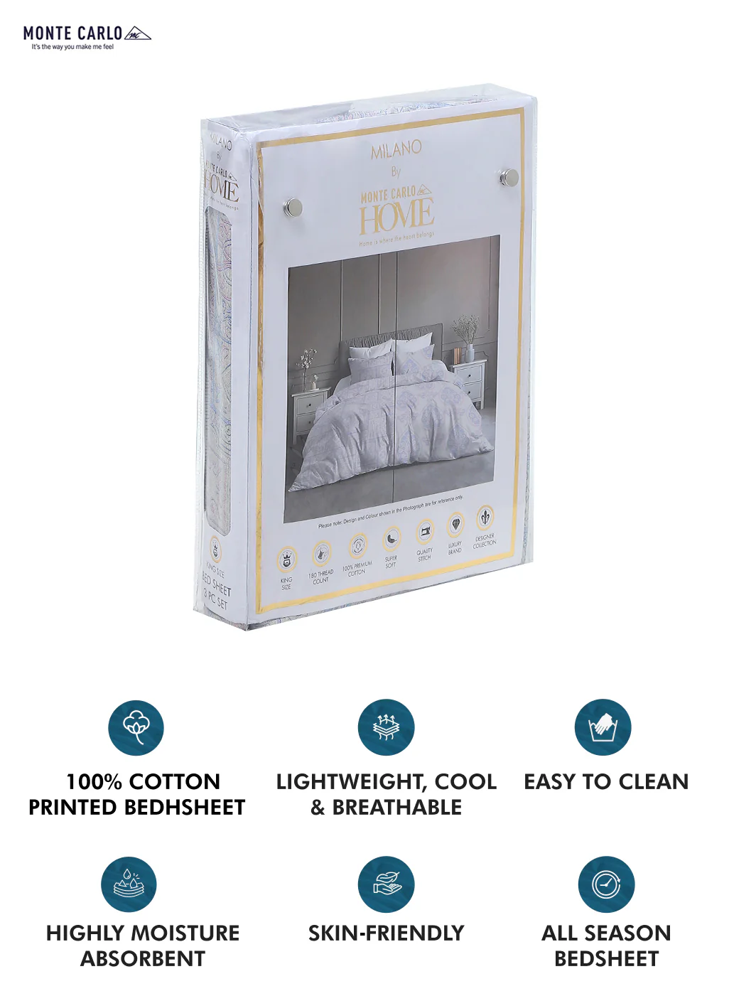 180 TC Cotton Double Bedsheet with 2 Pillow Covers - Image 9