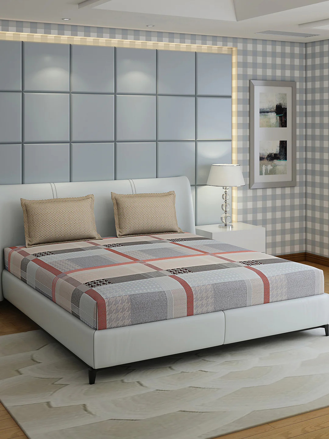 200 TC Cotton Double Bed 1 Bedsheet with 2 Pillow Covers (Ramona) - Image 2