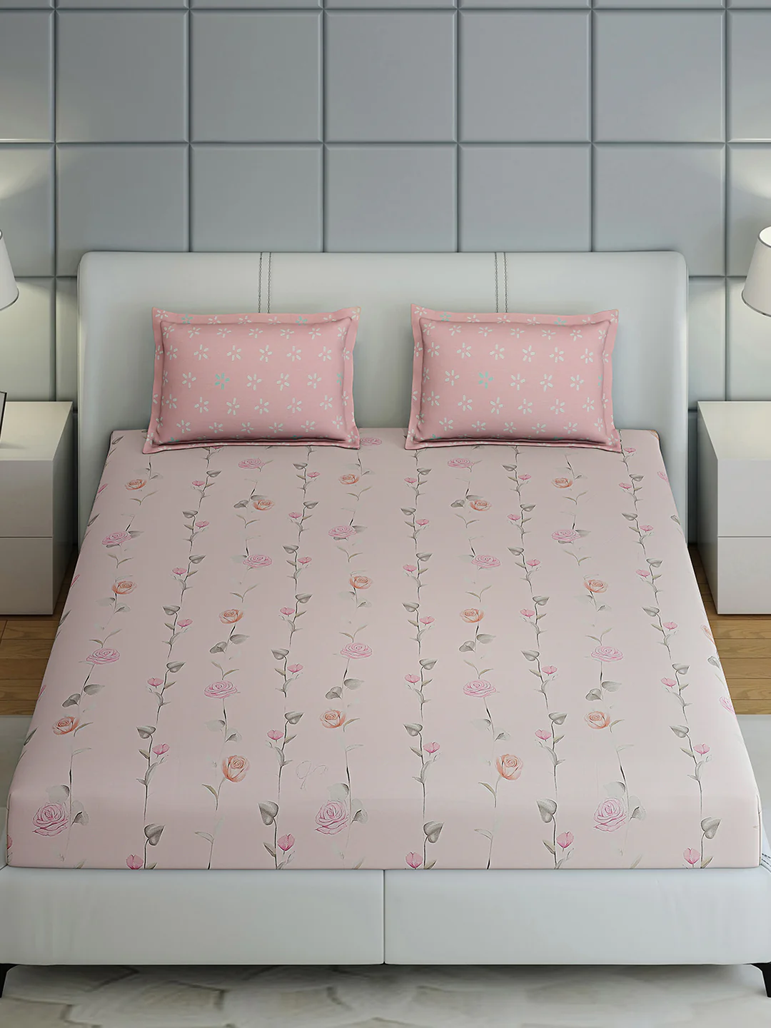 200 TC Cotton Double Bed 1 Bedsheet with 2 Pillow Covers (Ramona) - Image 3