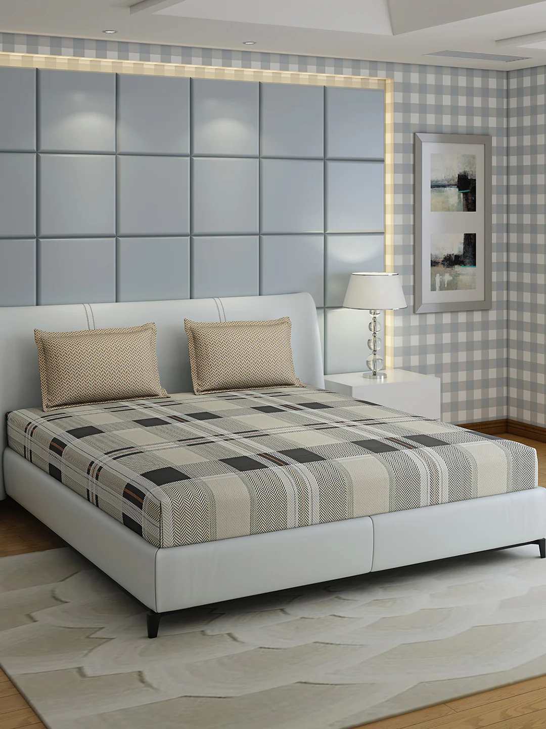 200 TC Cotton Double Bed 1 Bedsheet with 2 Pillow Covers (Ramona) - Image 2