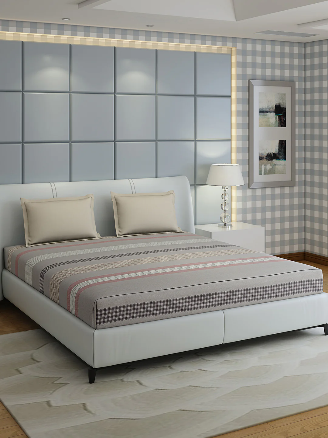 200 TC Cotton Double Bed 1 Bedsheet with 2 Pillow Covers (Ramona) - Image 2