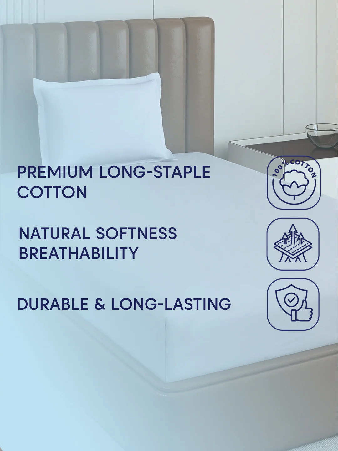 Premium 210 TC Pure Cotton Single Bed Bedsheet with 1 Pillow Cover Hotel Premium Collection - Image 9