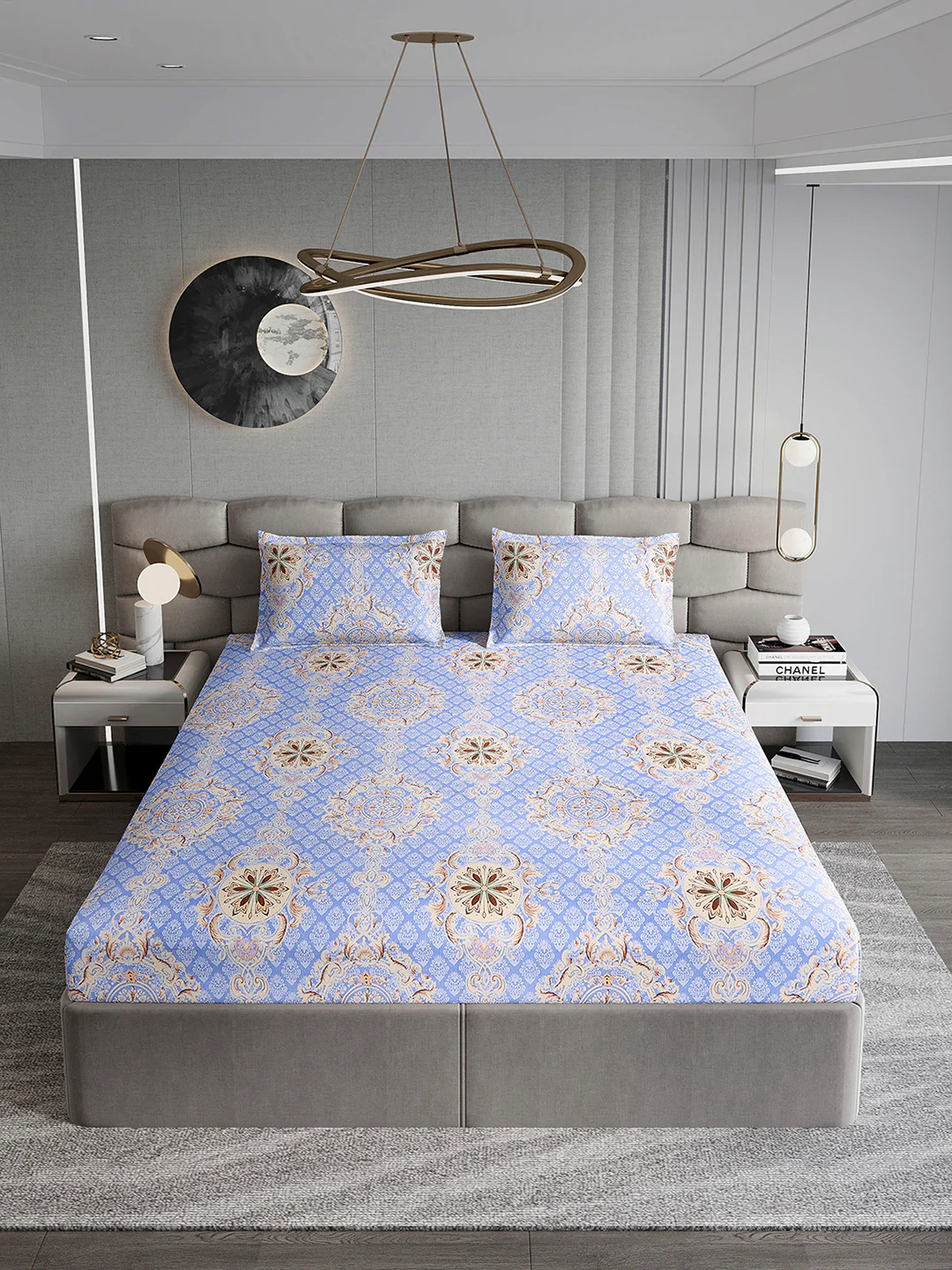 254 GSM Micro King Fitted Bed 1 Fitted Bedsheet with 2 Pillow Cover (Clare FT) - Image 3