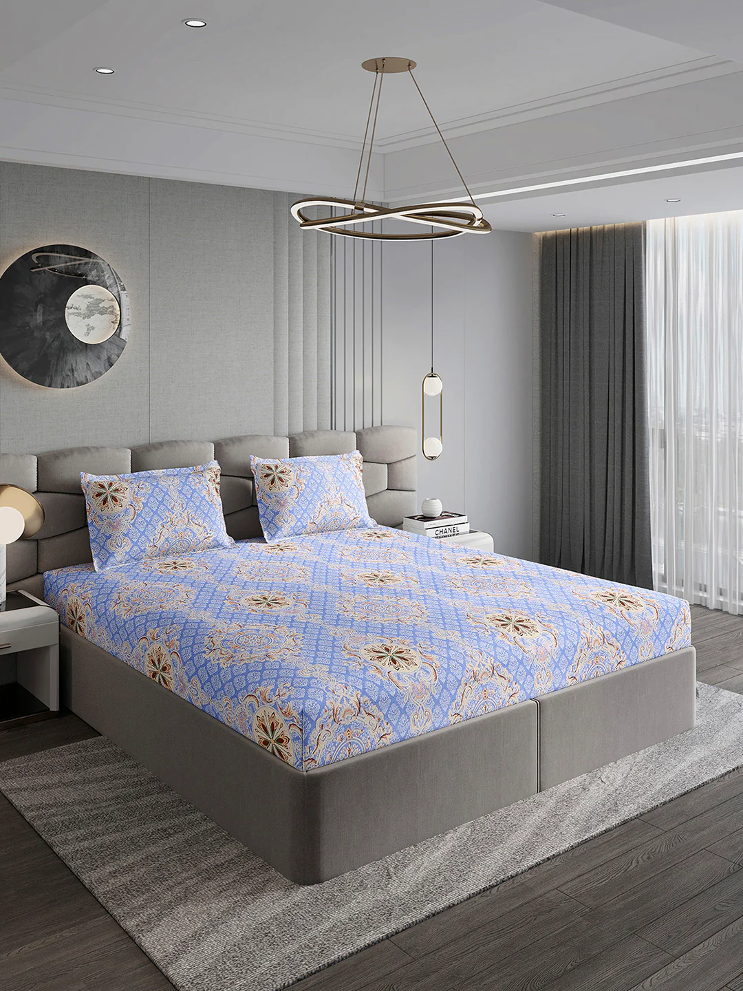 254 GSM Micro King Fitted Bed 1 Fitted Bedsheet with 2 Pillow Cover (Clare FT) - Image 4