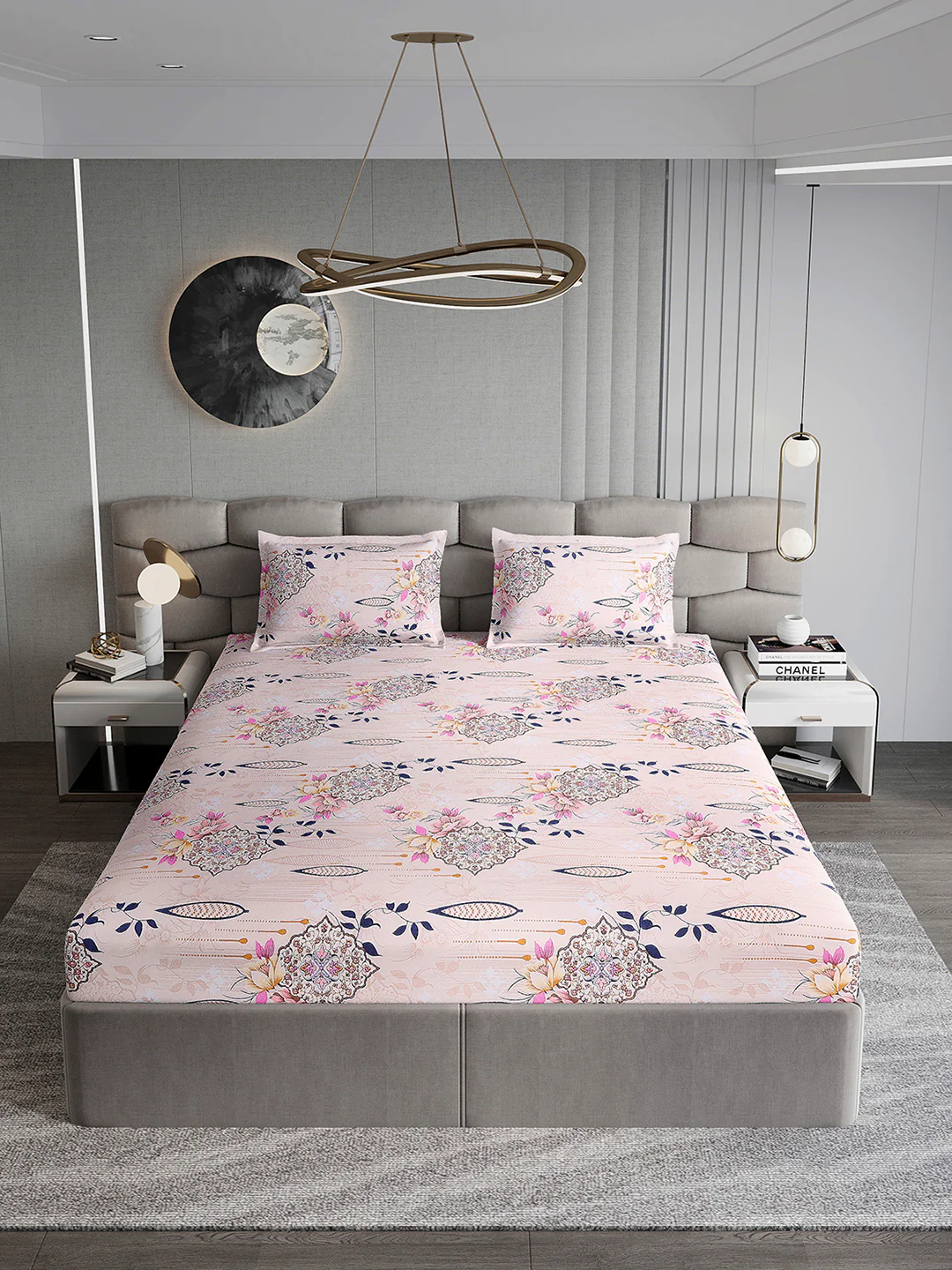 254 GSM Micro King Fitted Bed 1 Fitted Bedsheet with 2 Pillow Cover (Clare FT) - Image 3