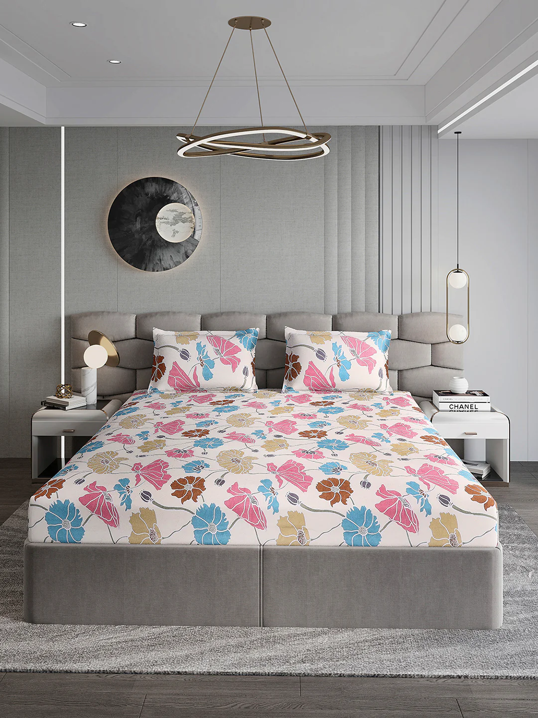 254 GSM Micro King Fitted Bed 1 Fitted Bedsheet with 2 Pillow Cover (Clare FT) - Image 2