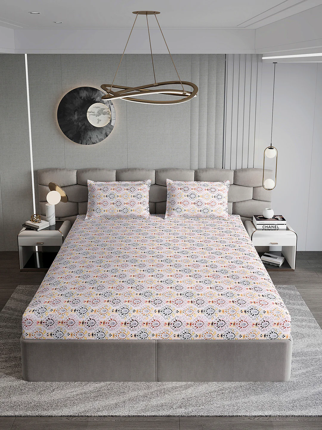 254 GSM Micro King Fitted Bed 1 Fitted Bedsheet with 2 Pillow Cover (Clare FT) - Image 3