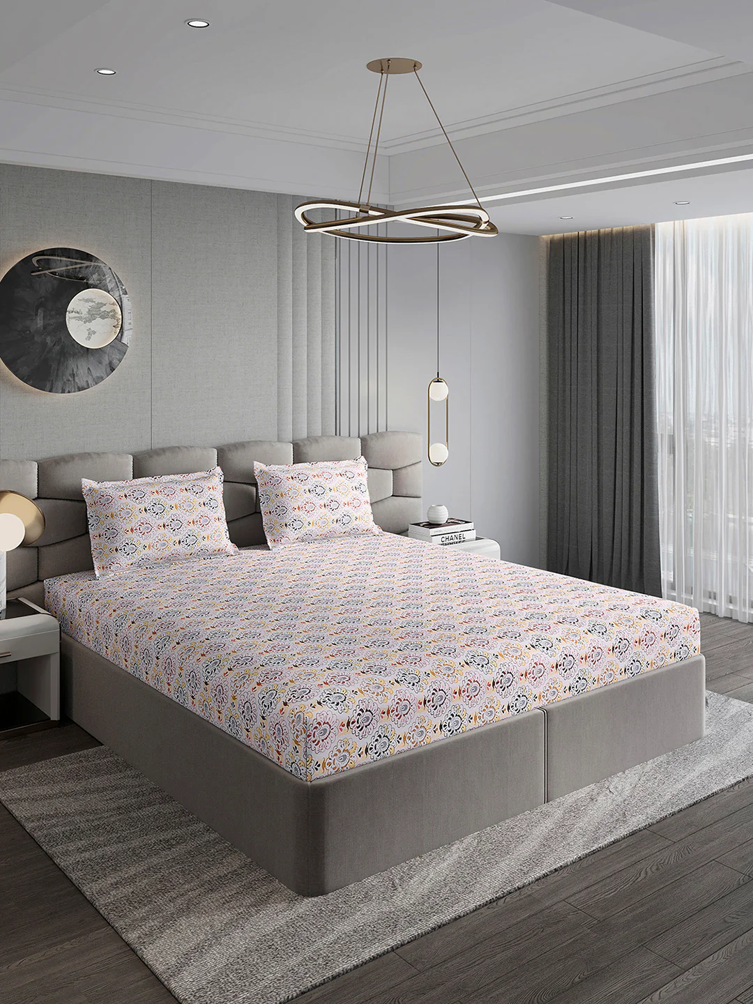 254 GSM Micro King Fitted Bed 1 Fitted Bedsheet with 2 Pillow Cover (Clare FT) - Image 4
