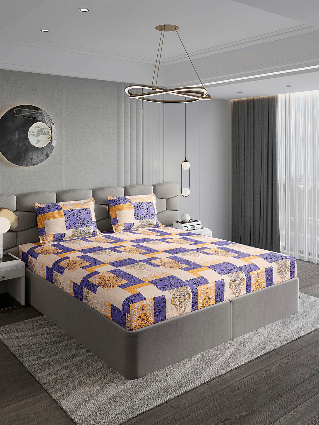 254 GSM Micro King Fitted Bed 1 Fitted Bedsheet with 2 Pillow Cover (Clare FT) - Image 4