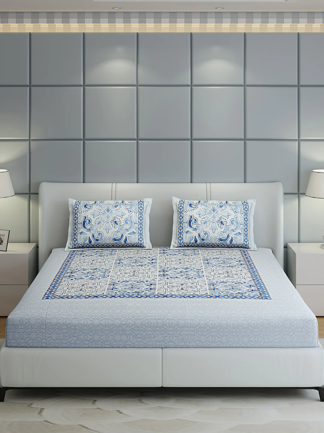 300 TC Cotton Double Bed 1 Bedsheet with 2 Pillow Covers (Morocan) - Image 4