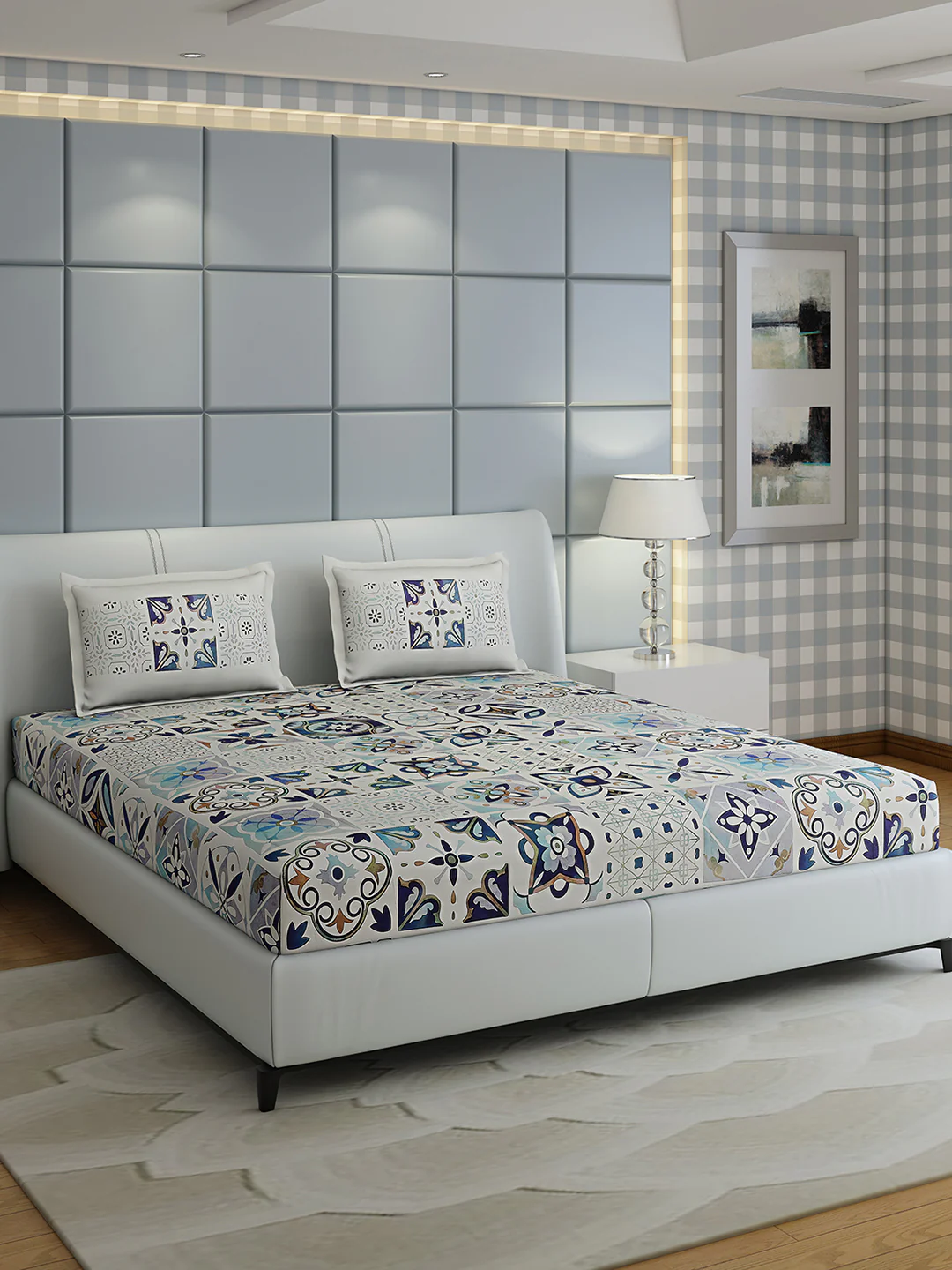 300 TC Cotton Double Bed 1 Bedsheet with 2 Pillow Covers (Morocan) - Image 2