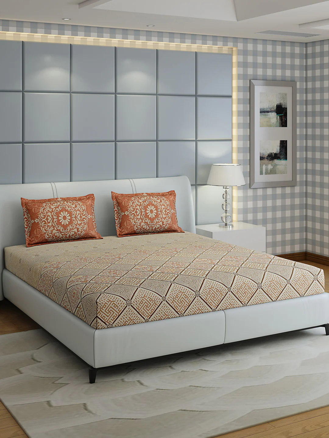 300 TC Cotton Double Bed 1 Bedsheet with 2 Pillow Covers (Morocan) - Image 2