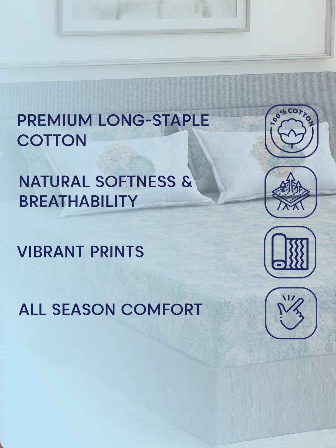 Luxury 300 TC Pure Cotton King Size Bedsheet with 4 Pillow Covers Brush & Bloom Collection - Image 9
