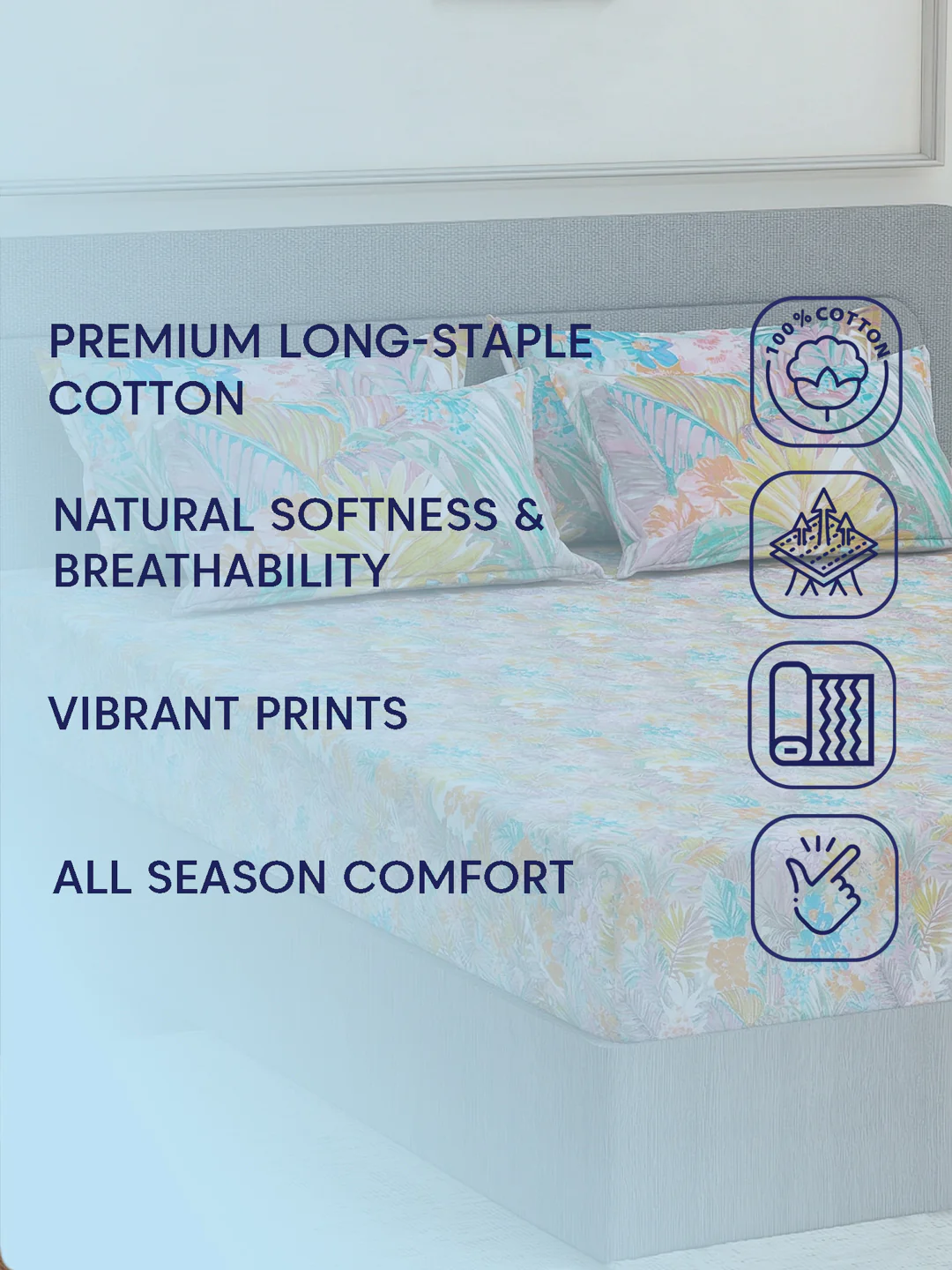 Luxury 300 TC Pure Cotton King Size Bedsheet with 4 Pillow Covers Brush & Bloom Collection - Image 9