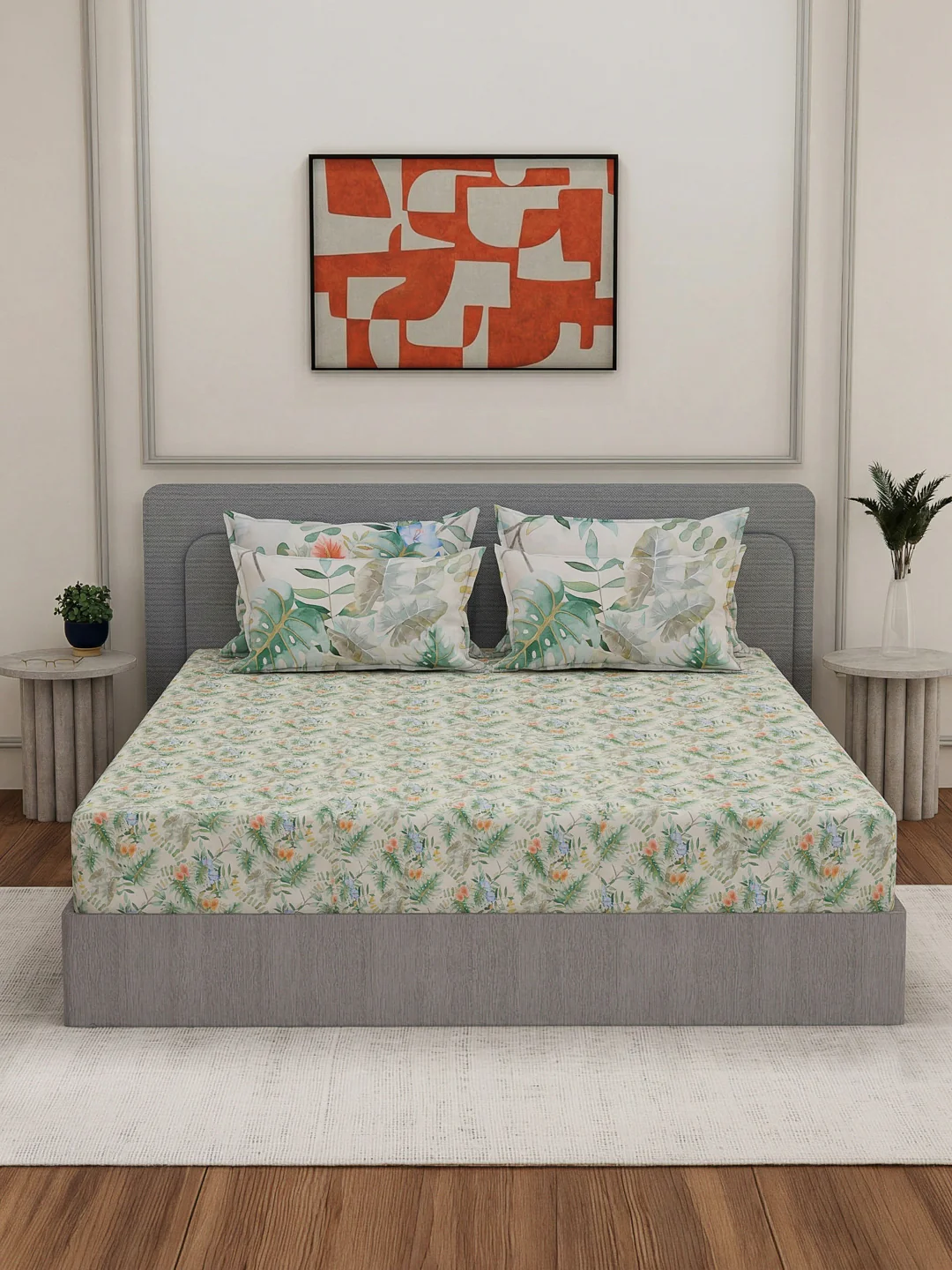 Luxury 300 TC Pure Cotton King Size Bedsheet with 4 Pillow Covers Brush & Bloom Collection - Image 3