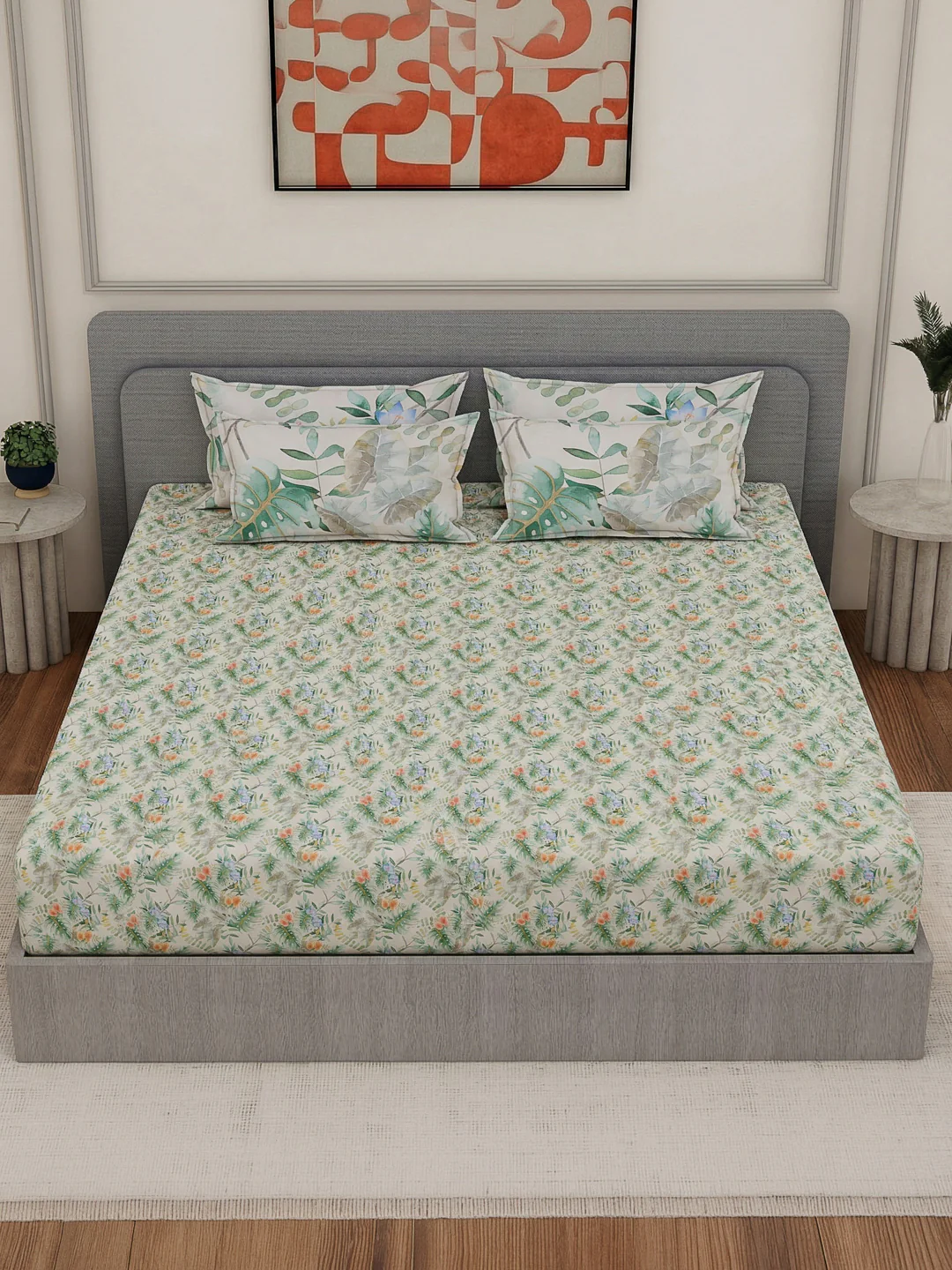 Luxury 300 TC Pure Cotton King Size Bedsheet with 4 Pillow Covers Brush & Bloom Collection - Image 4
