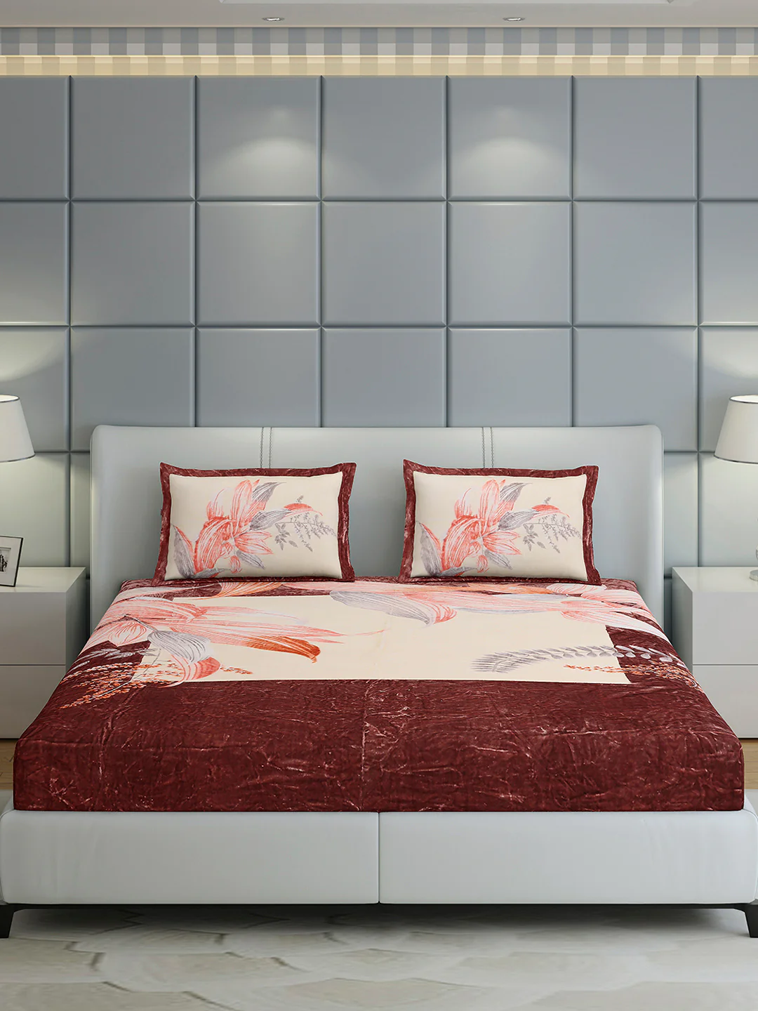331 GSM 100% Polyester Double Bed 1 Bedsheet with 2 Pillow Cover (Miranda) - Image 2