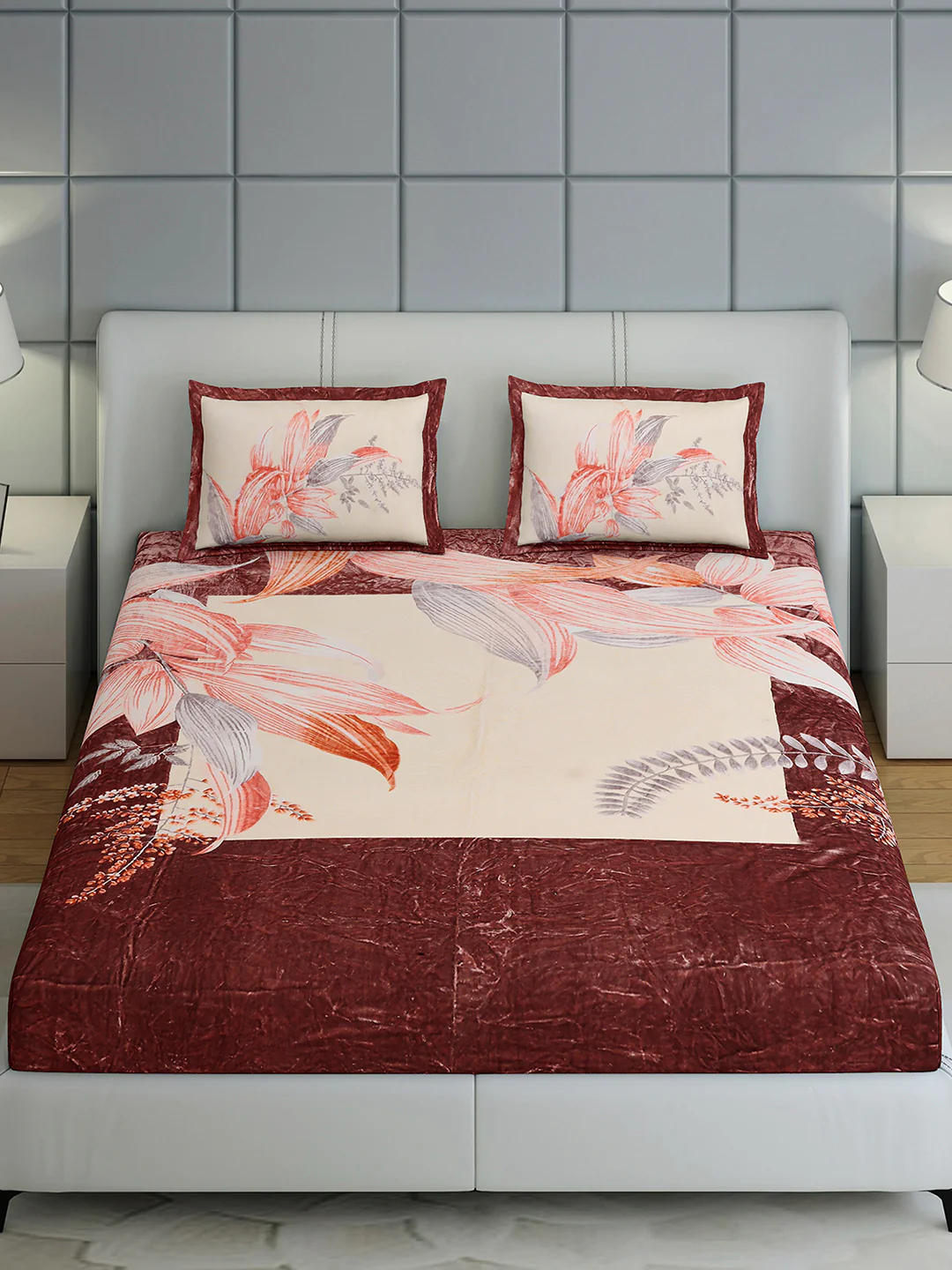 331 GSM 100% Polyester Double Bed 1 Bedsheet with 2 Pillow Cover (Miranda) - Image 3
