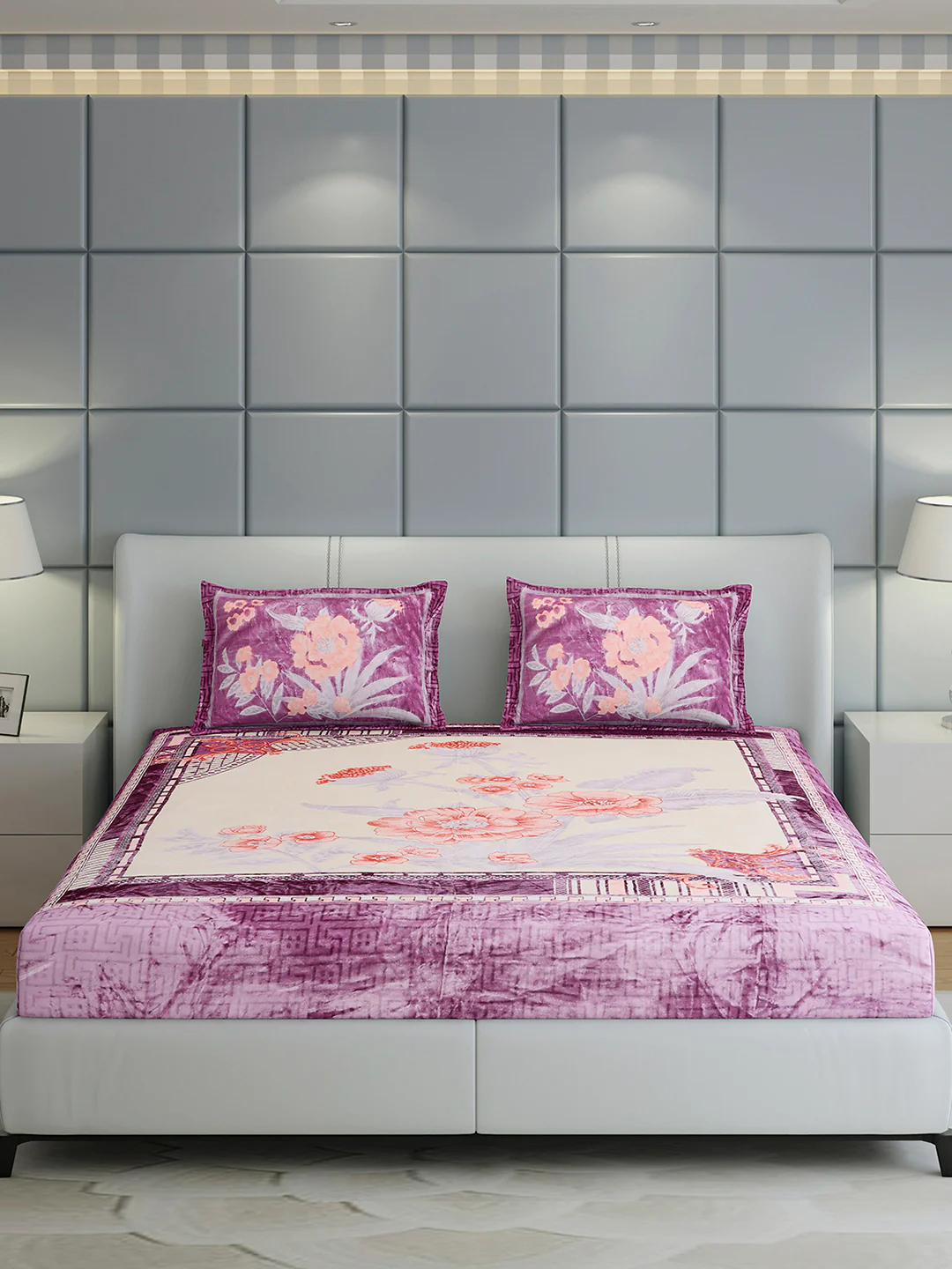 331 GSM 100% Polyester Double Bed 1 Bedsheet with 2 Pillow Cover (Miranda) - Image 2