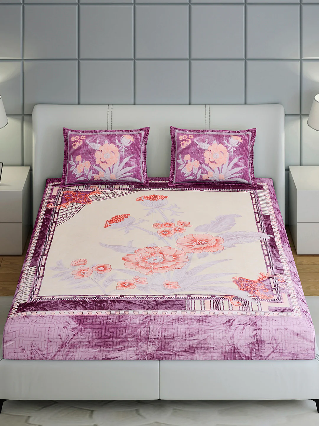 331 GSM 100% Polyester Double Bed 1 Bedsheet with 2 Pillow Cover (Miranda) - Image 3