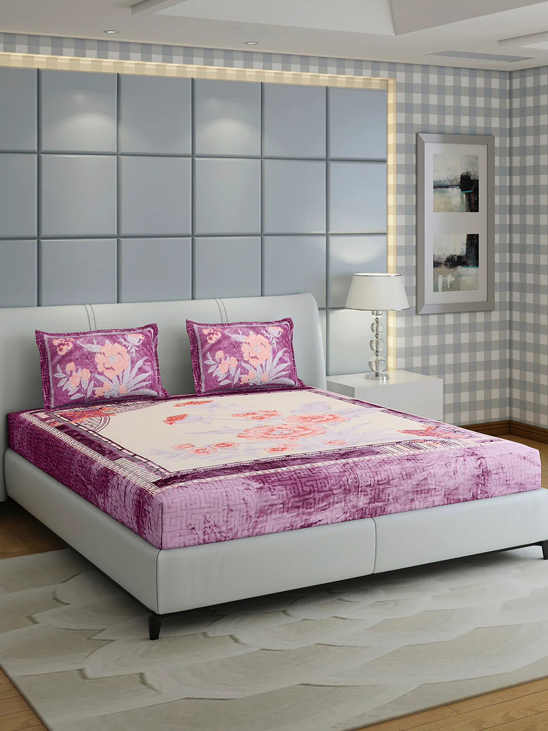 331 GSM 100% Polyester Double Bed 1 Bedsheet with 2 Pillow Cover (Miranda) - Image 4