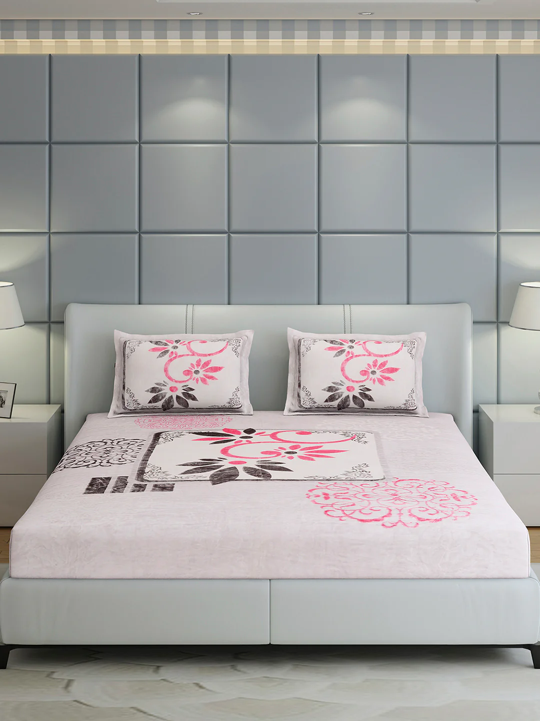 331 GSM 100% Polyester Double Bed 1 Bedsheet with 2 Pillow Cover (Miranda) - Image 2