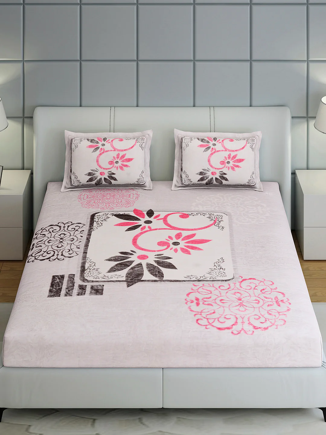 331 GSM 100% Polyester Double Bed 1 Bedsheet with 2 Pillow Cover (Miranda) - Image 3