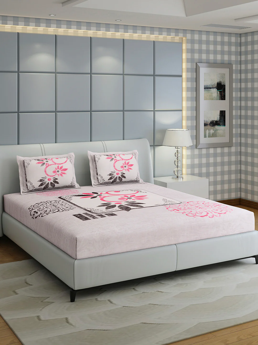 331 GSM 100% Polyester Double Bed 1 Bedsheet with 2 Pillow Cover (Miranda) - Image 4