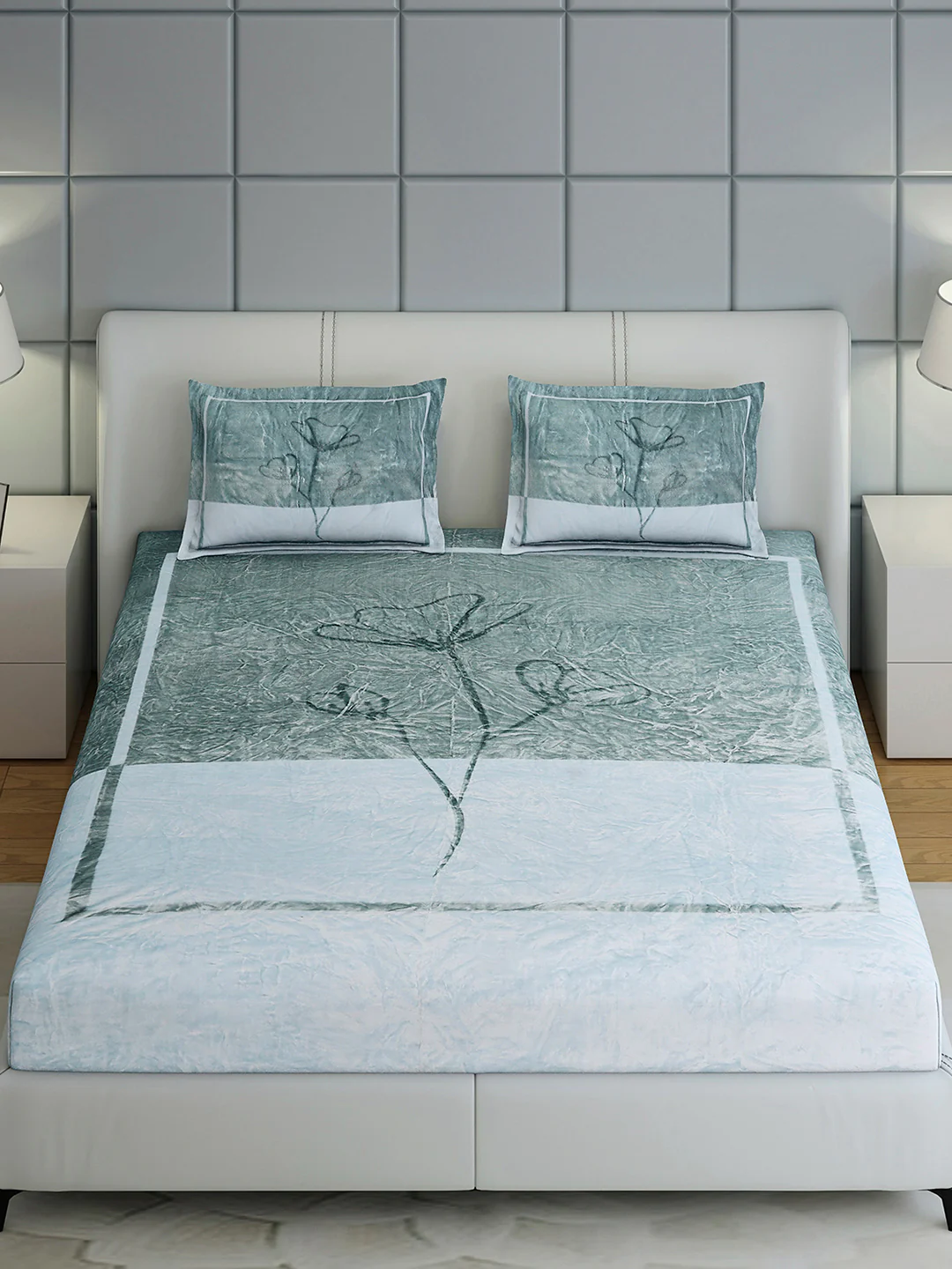 331 GSM 100% Polyester Double Bed 1 Bedsheet with 2 Pillow Cover (Miranda) - Image 3