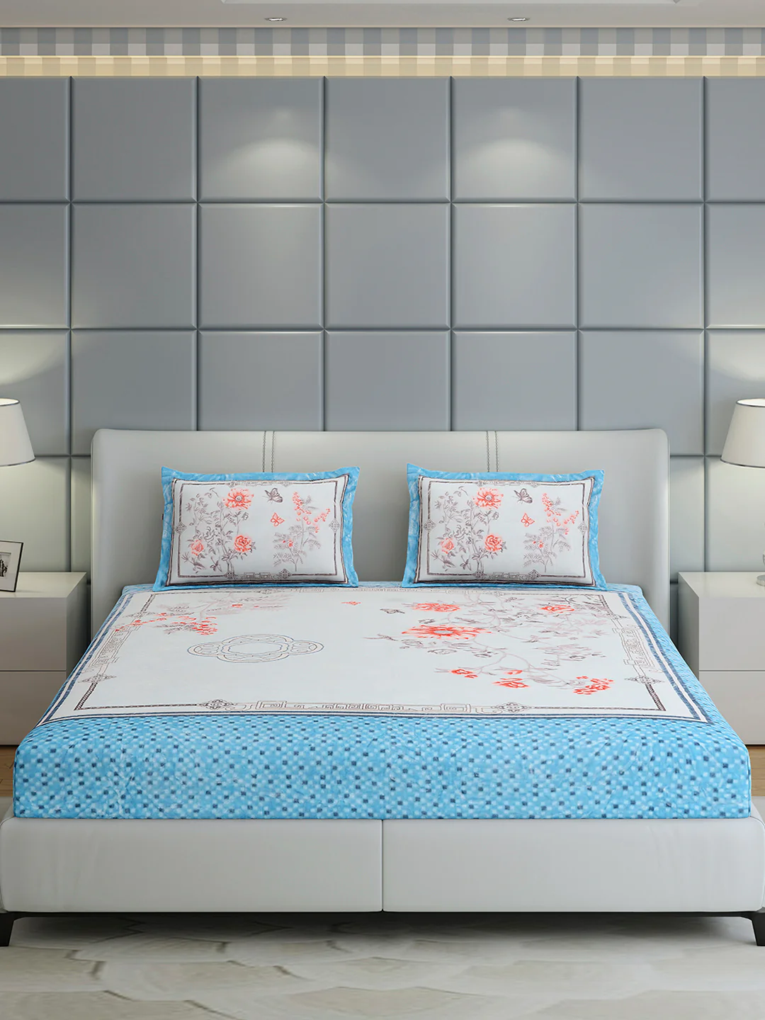 331 GSM 100% Polyester Double Bed 1 Bedsheet with 2 Pillow Cover (Miranda) - Image 2
