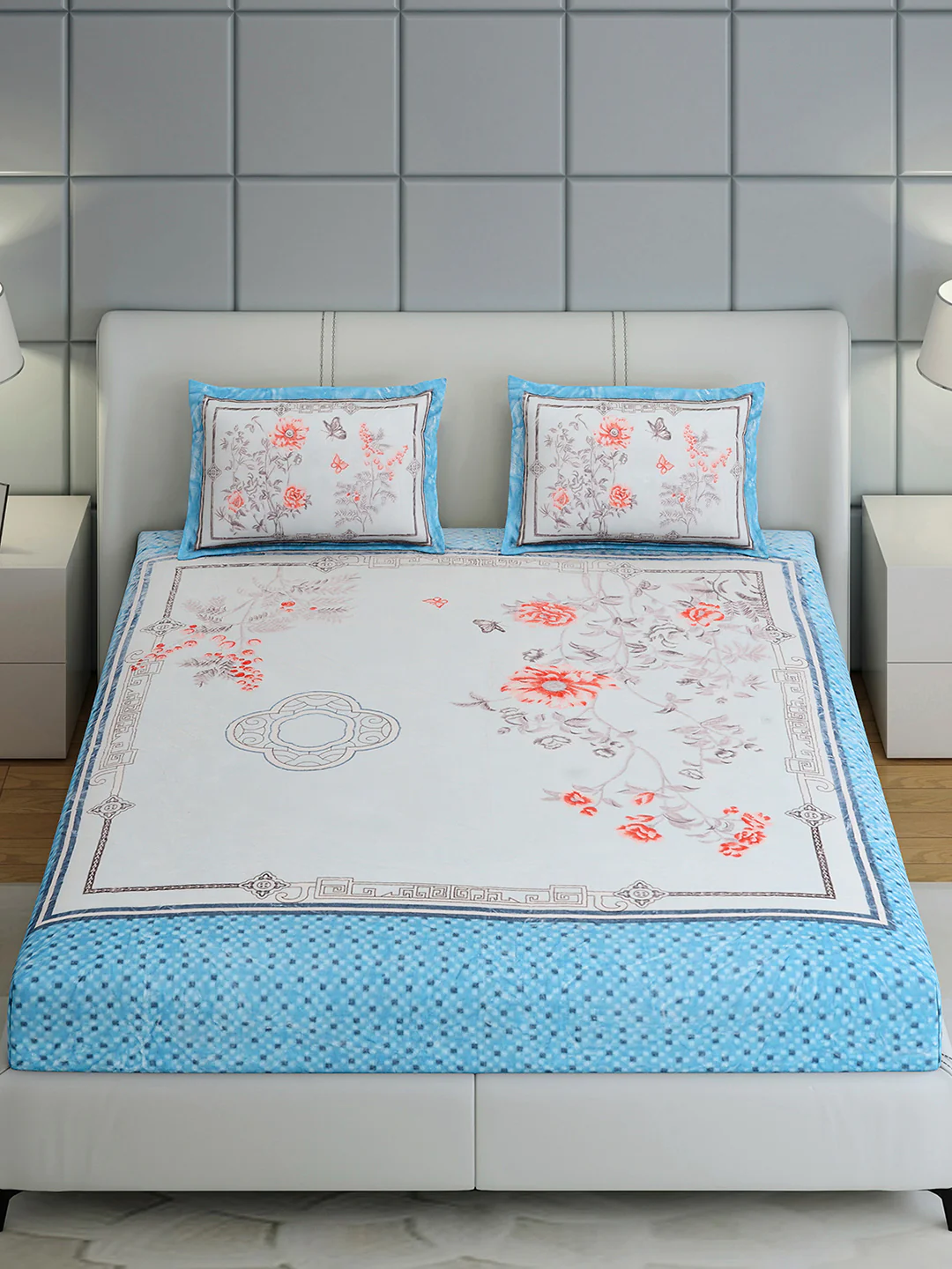 331 GSM 100% Polyester Double Bed 1 Bedsheet with 2 Pillow Cover (Miranda) - Image 3