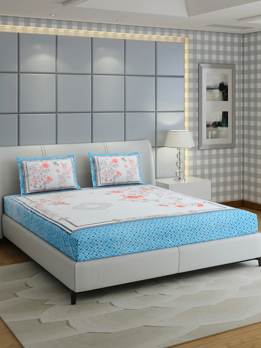 331 GSM 100% Polyester Double Bed 1 Bedsheet with 2 Pillow Cover (Miranda) - Image 4