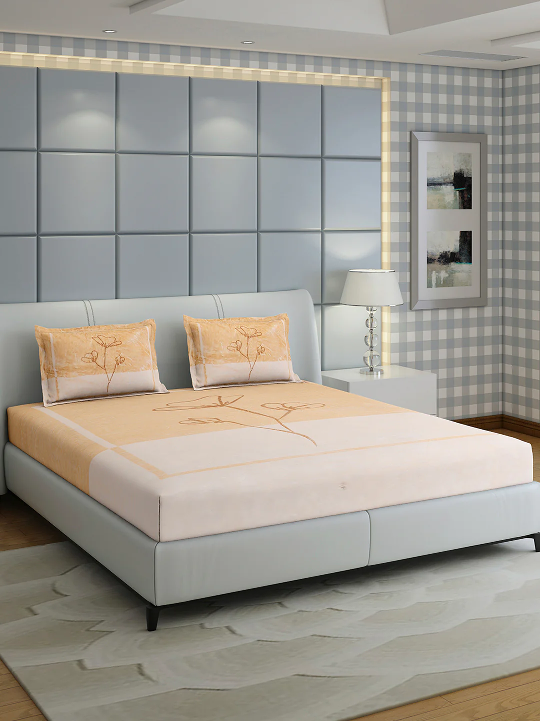 331 GSM 100% Polyester Double Bed 1 Bedsheet with 2 Pillow Cover (Miranda) - Image 4