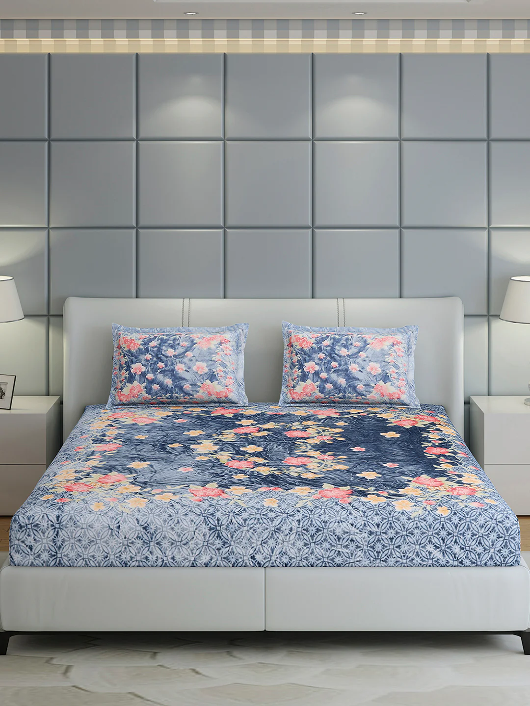 331 GSM 100% Polyester Double Bed 1 Bedsheet with 2 Pillow Cover (Miranda) - Image 2