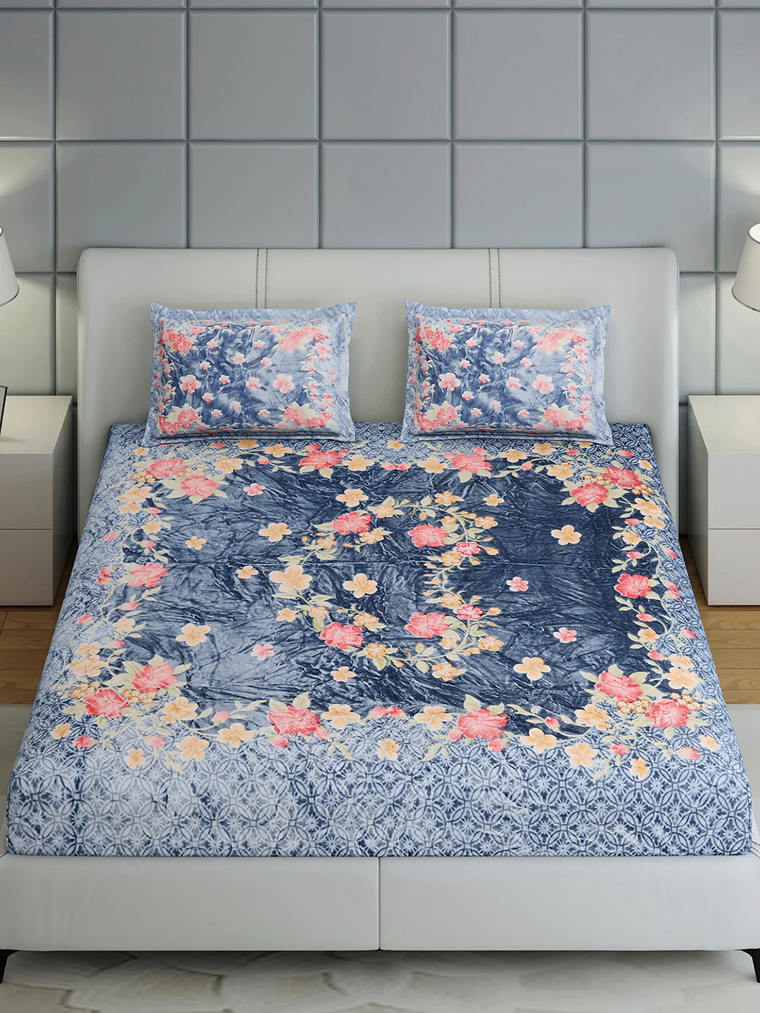 331 GSM 100% Polyester Double Bed 1 Bedsheet with 2 Pillow Cover (Miranda) - Image 3