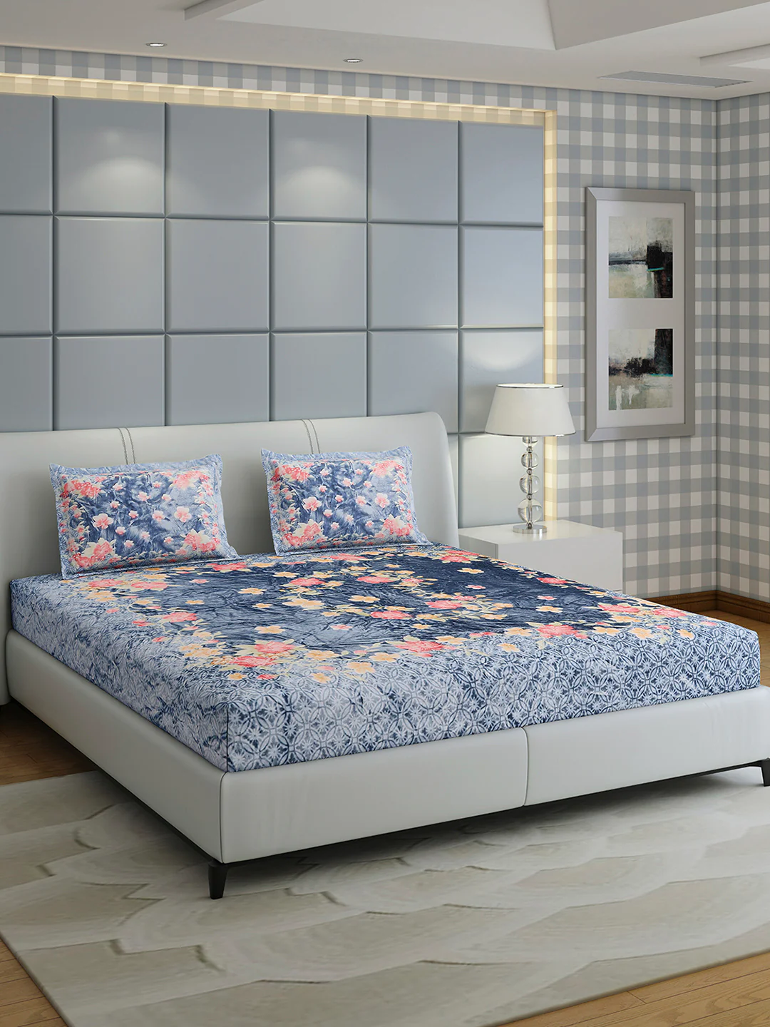 331 GSM 100% Polyester Double Bed 1 Bedsheet with 2 Pillow Cover (Miranda) - Image 4