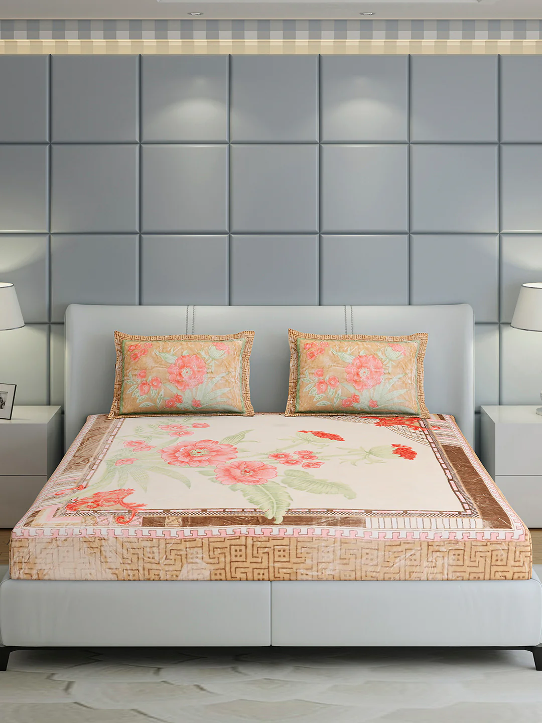 331 GSM 100% Polyester Double Bed 1 Bedsheet with 2 Pillow Cover (Miranda) - Image 2
