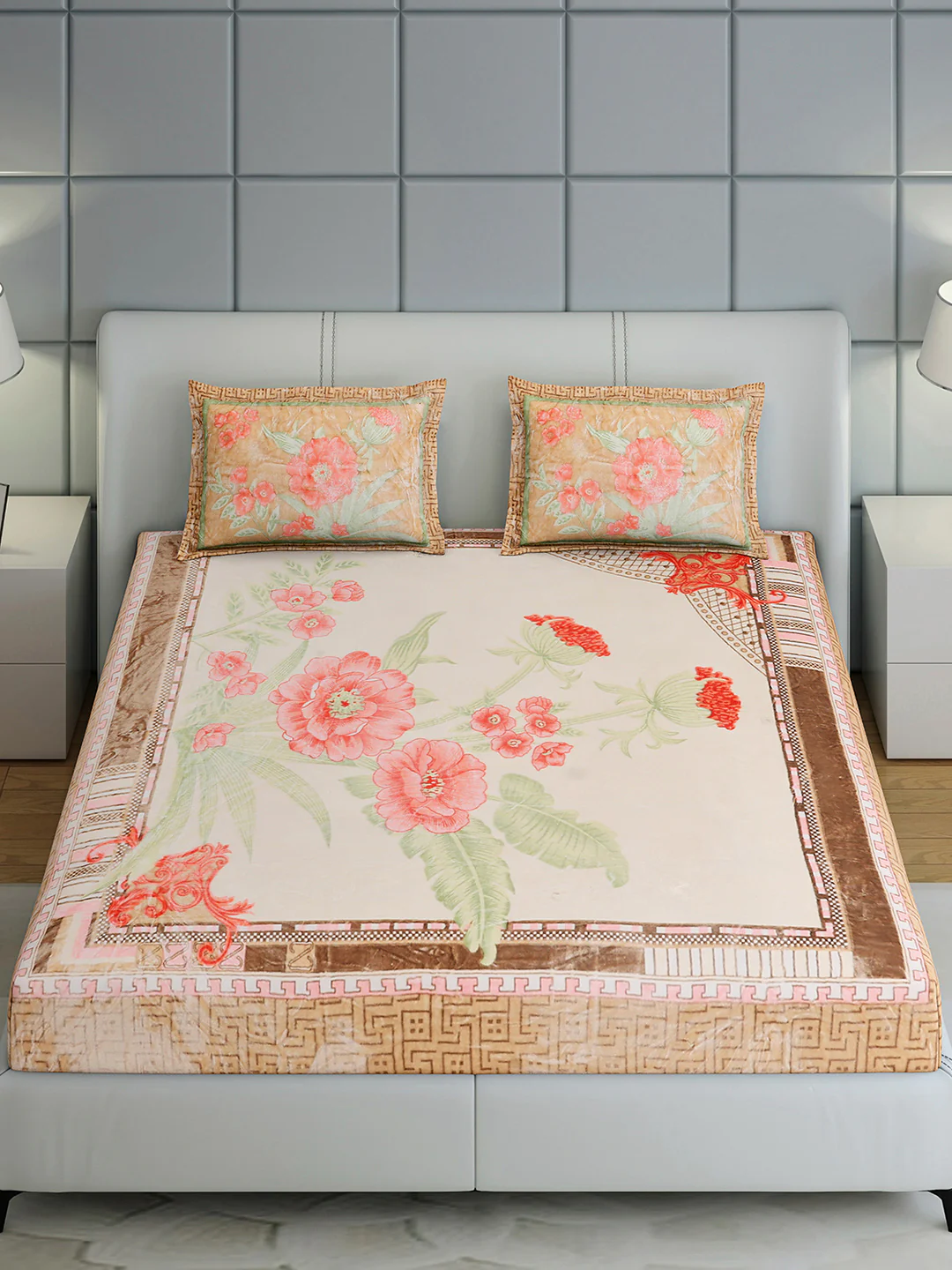 331 GSM 100% Polyester Double Bed 1 Bedsheet with 2 Pillow Cover (Miranda) - Image 3