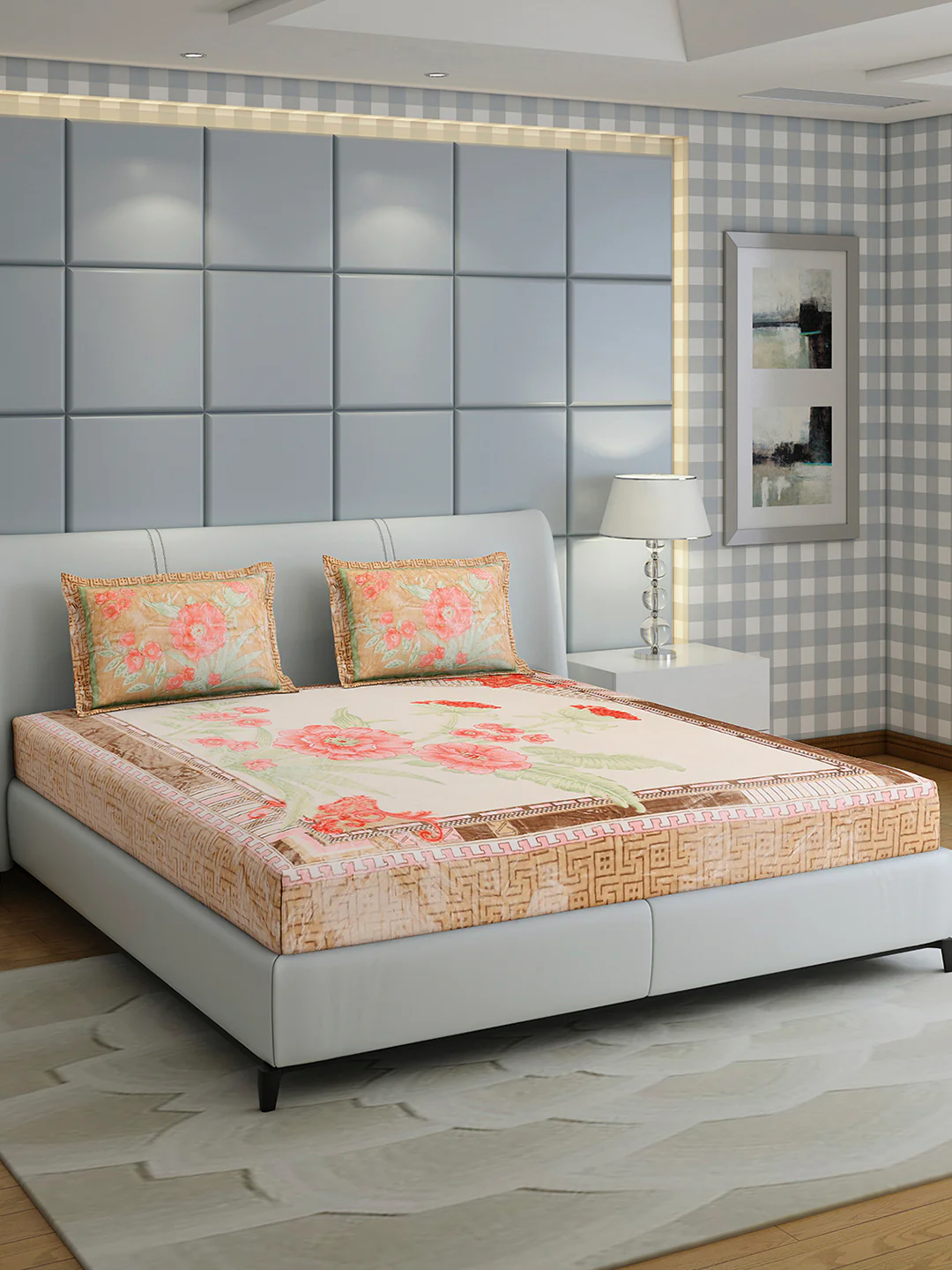 331 GSM 100% Polyester Double Bed 1 Bedsheet with 2 Pillow Cover (Miranda) - Image 4