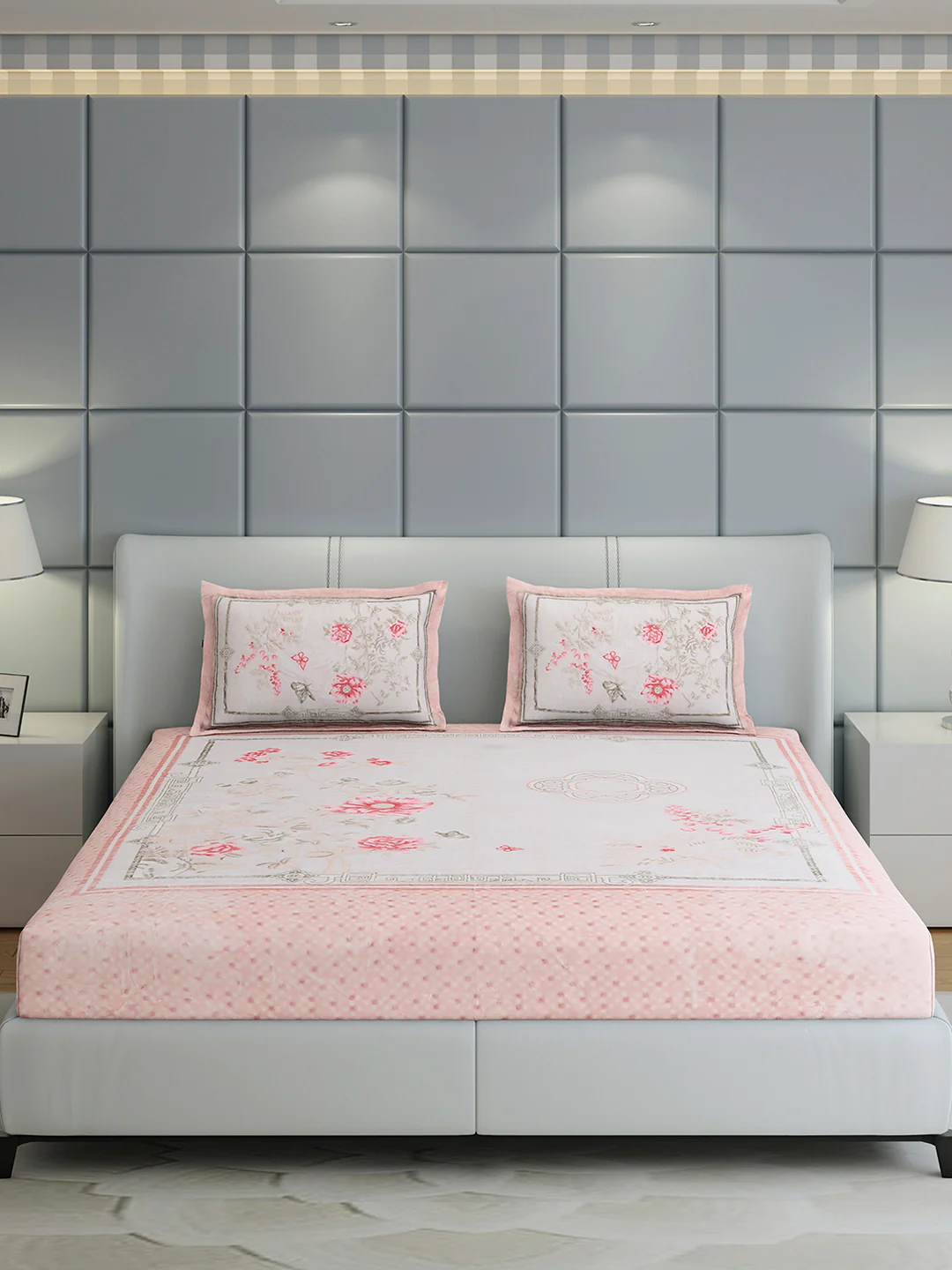 331 GSM 100% Polyester Double Bed 1 Bedsheet with 2 Pillow Cover (Miranda) - Image 2