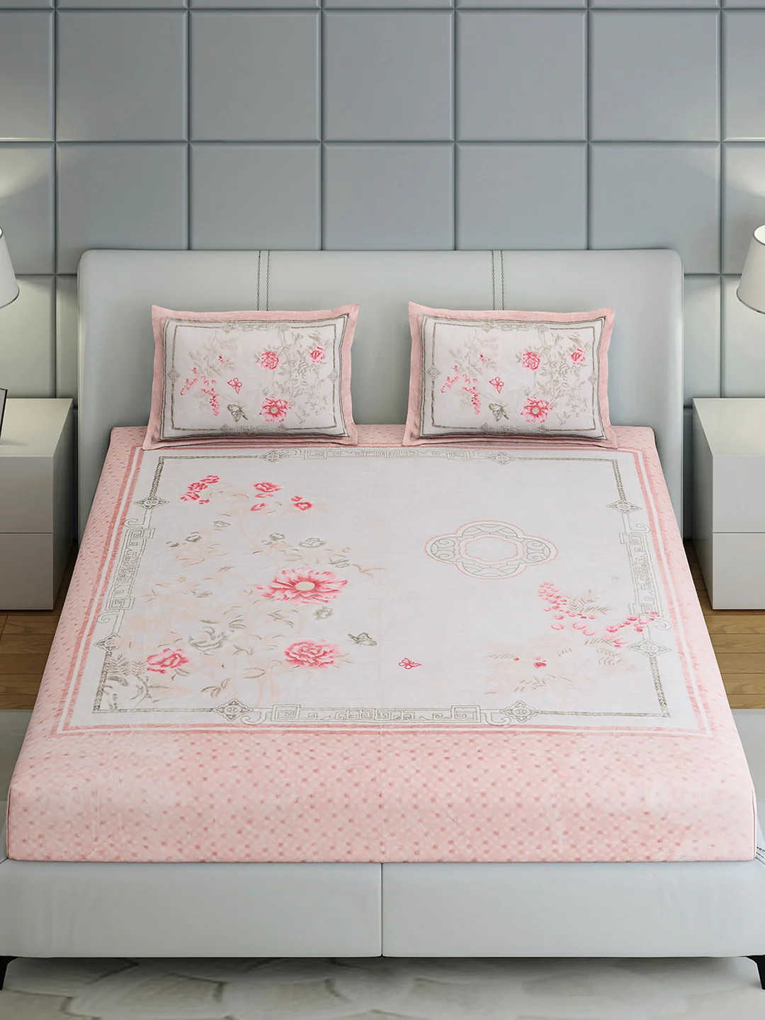 331 GSM 100% Polyester Double Bed 1 Bedsheet with 2 Pillow Cover (Miranda) - Image 3
