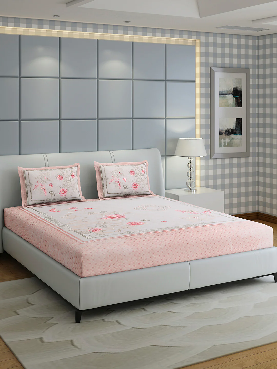 331 GSM 100% Polyester Double Bed 1 Bedsheet with 2 Pillow Cover (Miranda) - Image 4