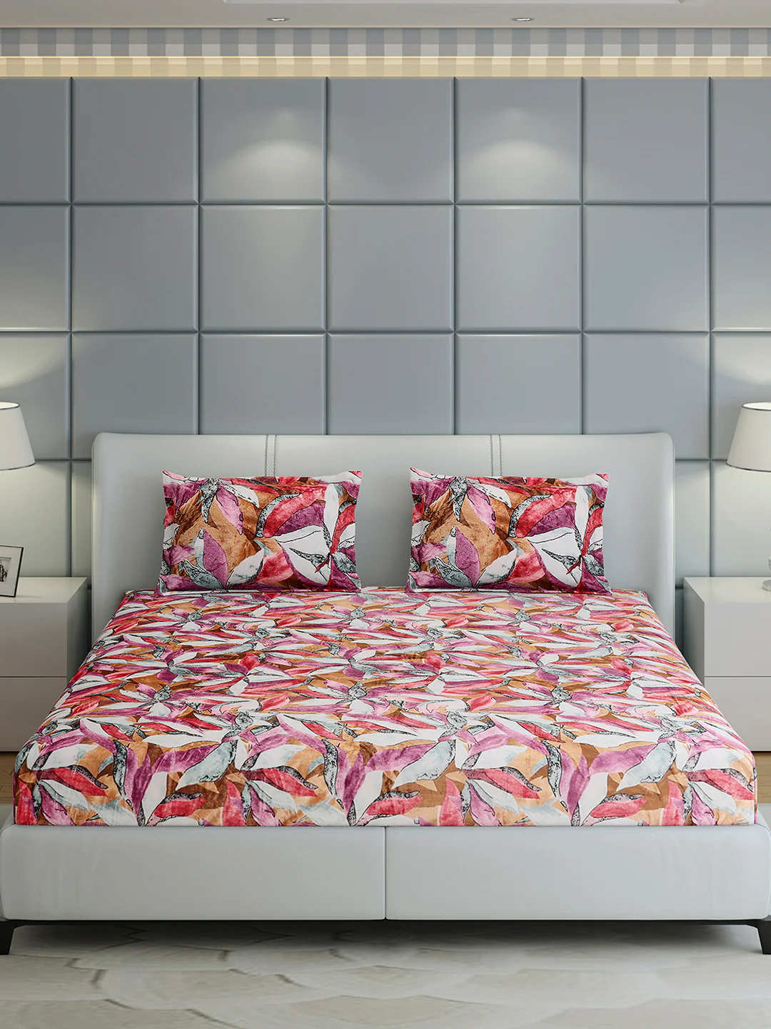 349 GSM 100% Polyester King Bed 1 Bedsheet with 2 Pillow Cover (Carnival) - Image 2