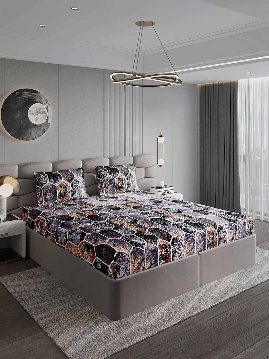 371 GSM 100% Polyester King Bed 1 Bedsheet with 2 Pillow Cover (Rubina King) - Image 4