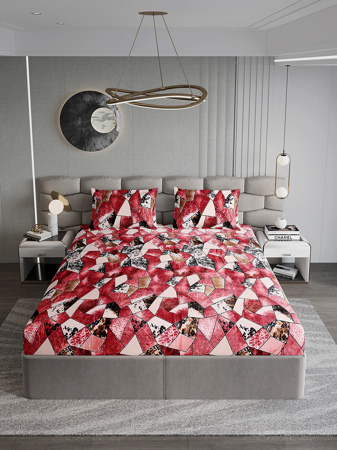 371 GSM 100% Polyester King Bed 1 Bedsheet with 2 Pillow Cover (Rubina King) - Image 3