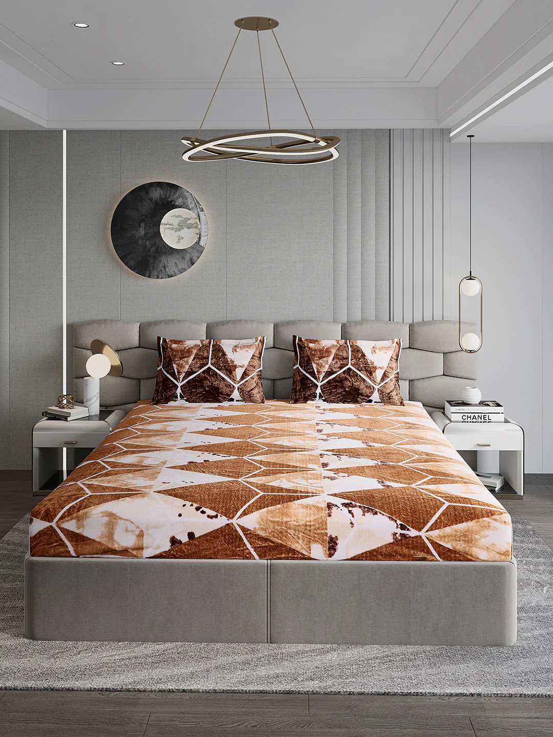 374 GSM 100% Polyester Double Bed 1 Bedsheet with 2 Pillow Cover (Impression) - Image 2